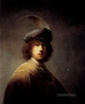 Rembrandt van Rijn Painting - Autorretrato con sombrero de plumas Rembrandt